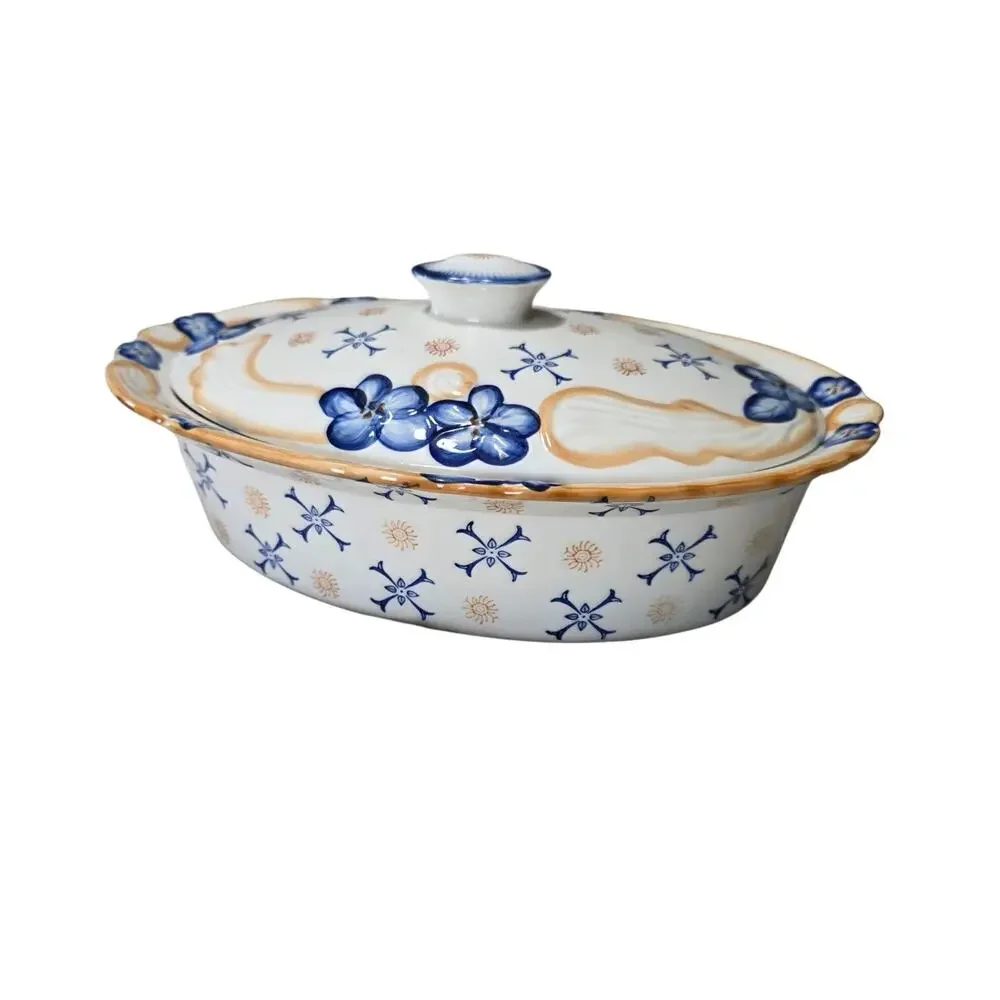 Temp-tations by Tara Provance Blue Morning Glory 2.5 Qt Oval Casserole Dish Lid